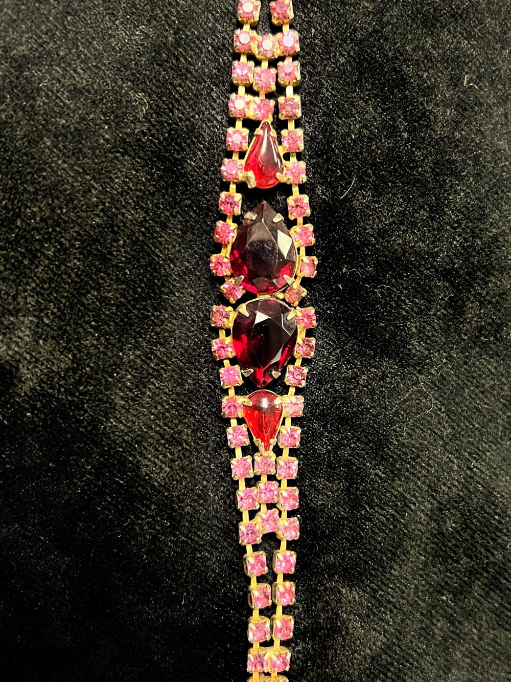 Gold-Tone Pink and Deep Red Crystal Bracelet - Women Jewelry Vintage